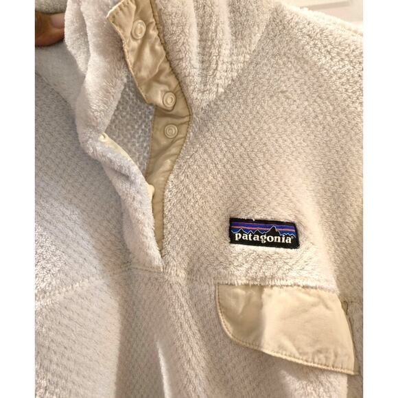 Patagonia Polartec Re-Tool Quarter Snap Fleece Cream Gray Pockets Womens Large - Picture 6 of 11